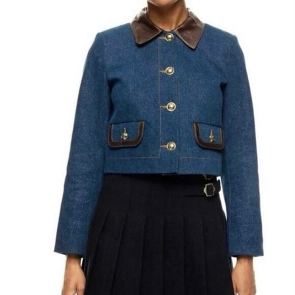 Sandro Jackets & Blazers - Sandro Denim Jacket With Leather Collar Size 38 (US 4-6 )